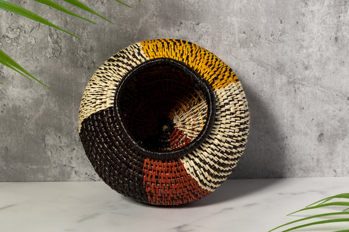 Brown Black White And Gold Classic Woven Basket