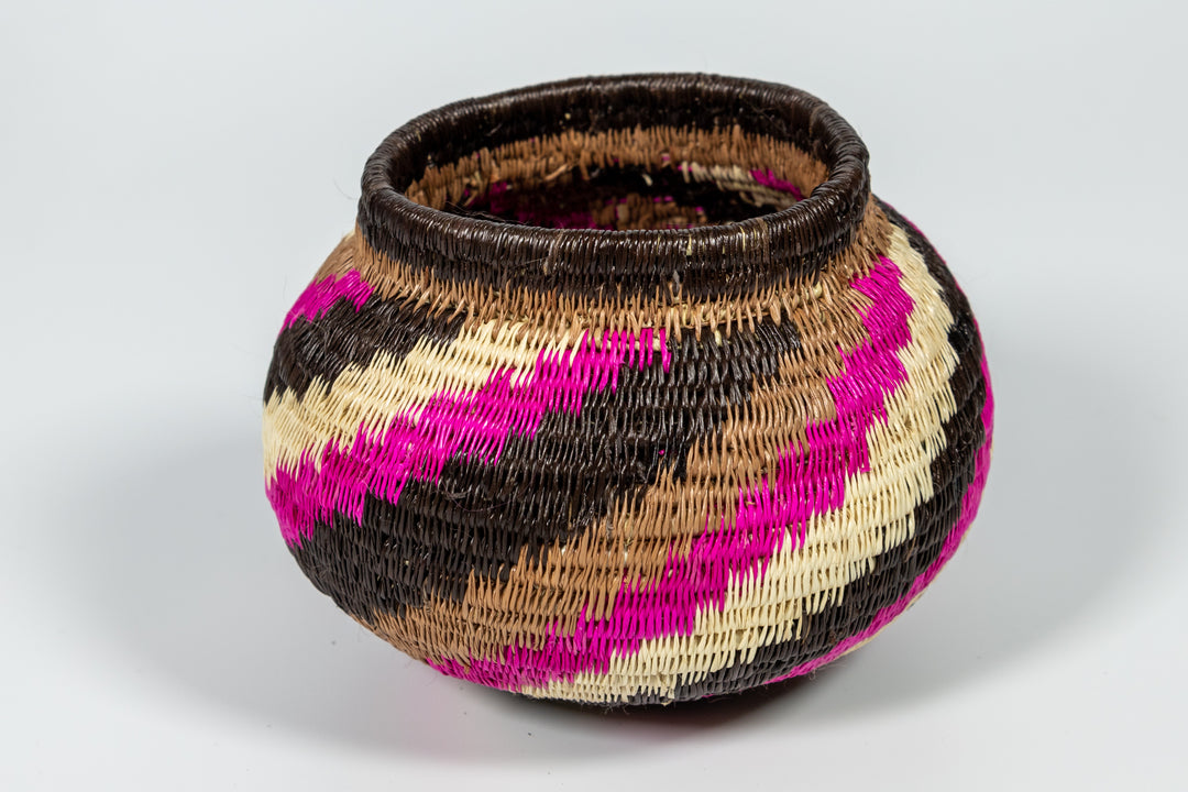 Pink Black And White Spiral Woven Basket