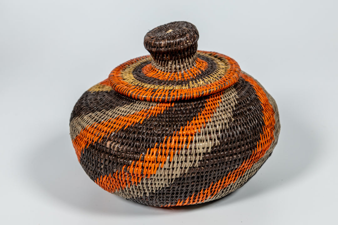Black orange And Gray Woven Basket With Top