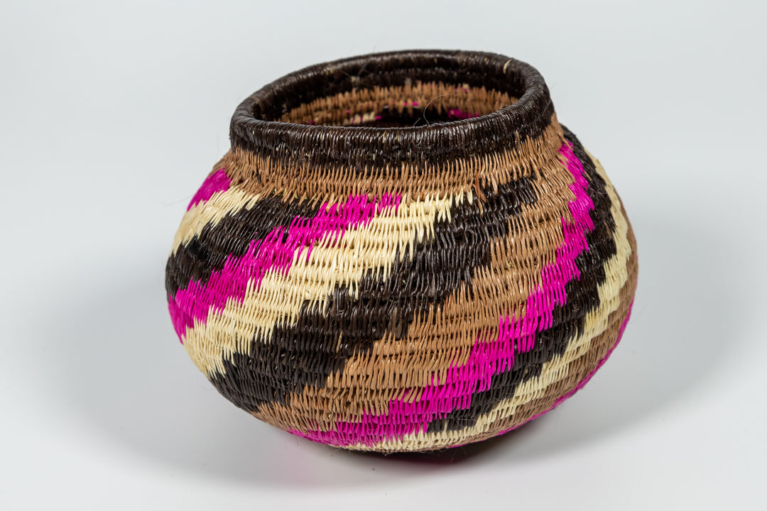Pink Black And White Spiral Woven Basket