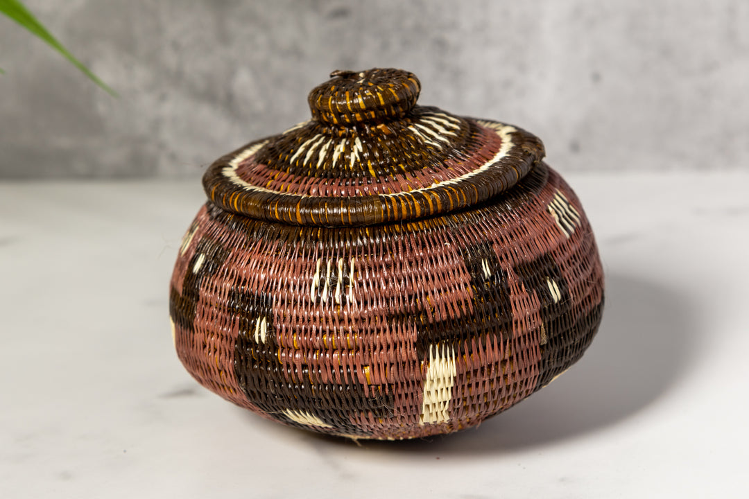 Brown And White Jungle Critters Woven Basket With Top