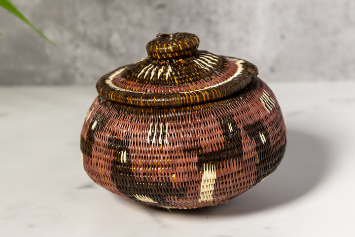 Brown And White Jungle Critters Woven Basket With Top