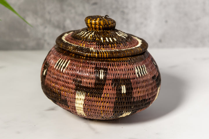 Brown And White Jungle Critters Woven Basket With Top