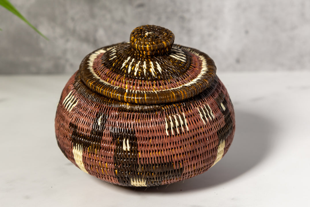 Brown And White Jungle Critters Woven Basket With Top