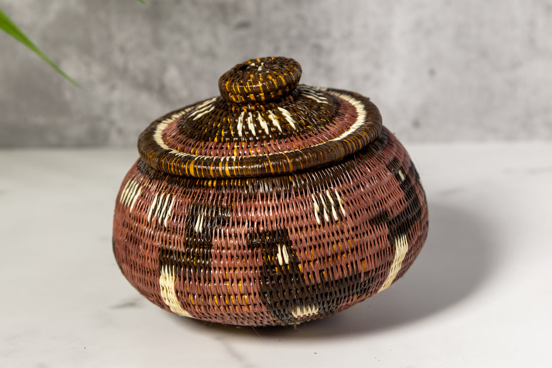 Brown And White Jungle Critters Woven Basket With Top