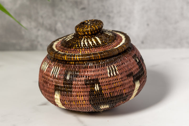 Brown And White Jungle Critters Woven Basket With Top