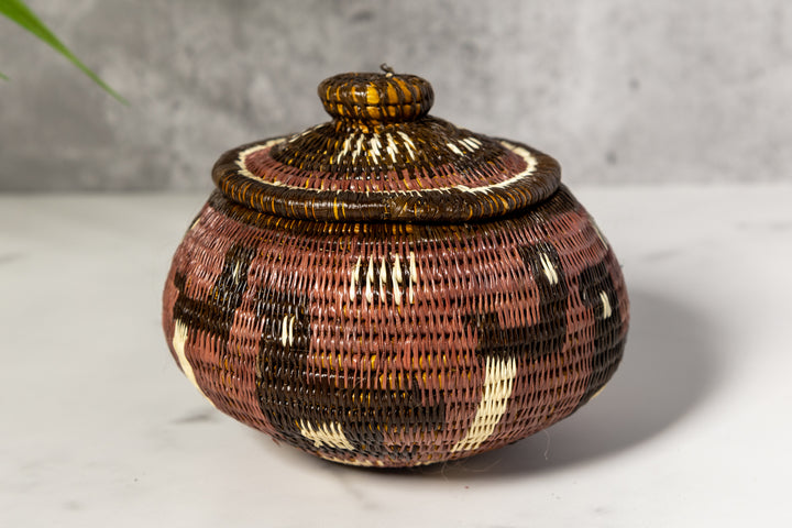 Brown And White Jungle Critters Woven Basket With Top