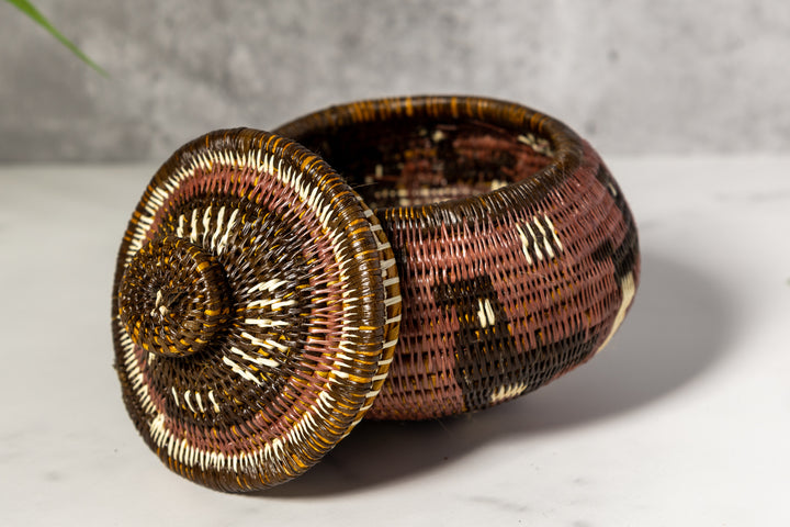 Brown And White Jungle Critters Woven Basket With Top