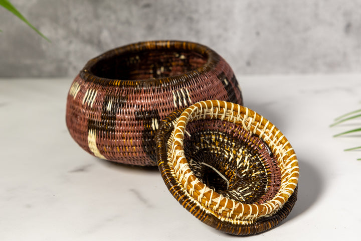 Brown And White Jungle Critters Woven Basket With Top