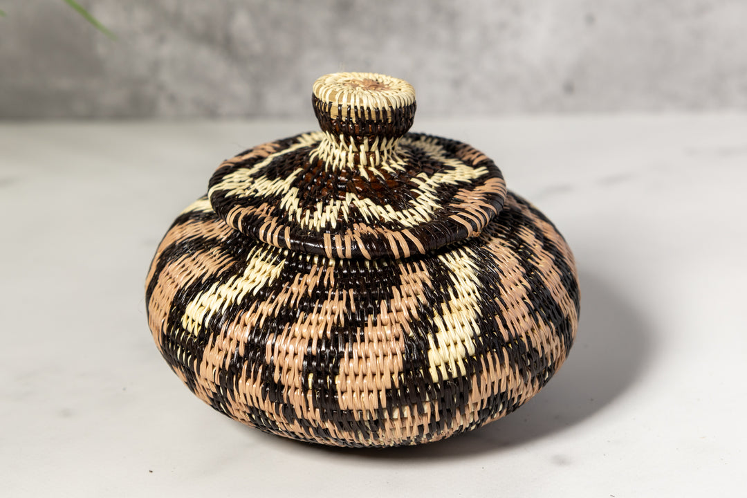 Brown Jungle Cascade Woven Basket With Top