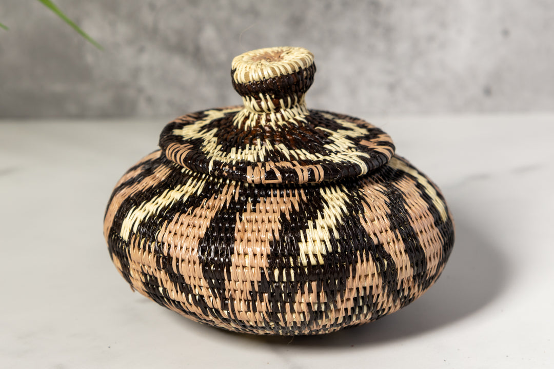 Brown Jungle Cascade Woven Basket With Top