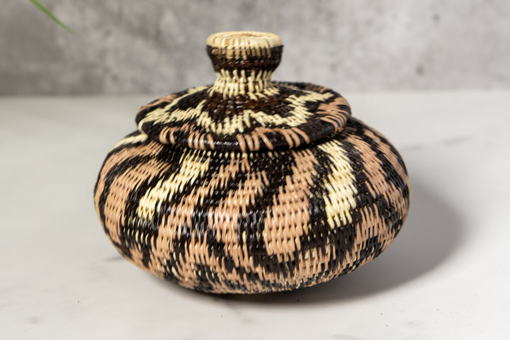 Brown Jungle Cascade Woven Basket With Top