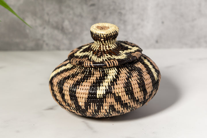 Brown Jungle Cascade Woven Basket With Top