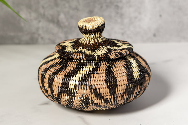 Brown Jungle Cascade Woven Basket With Top