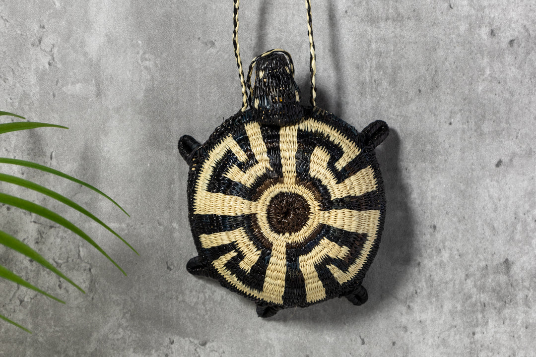 Black And White Turtle Purse Woven Basket