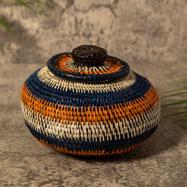 Orange Blue And White Rainforest Basket With Top