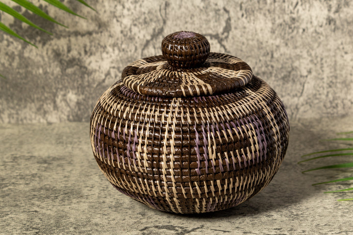 Brown And White Classic Woven Basket With Top