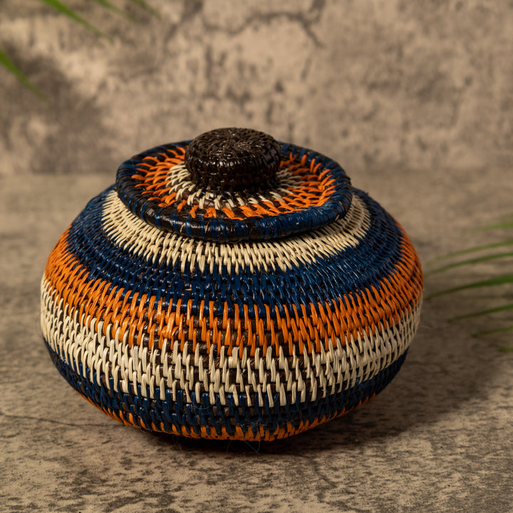 Orange Blue And White Rainforest Basket With Top
