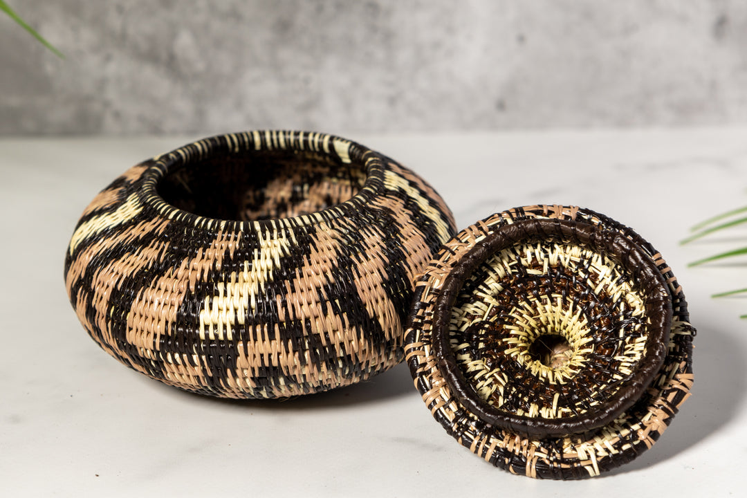 Brown Jungle Cascade Woven Basket With Top