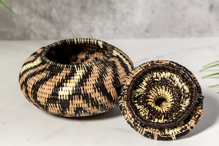 Brown Jungle Cascade Woven Basket With Top