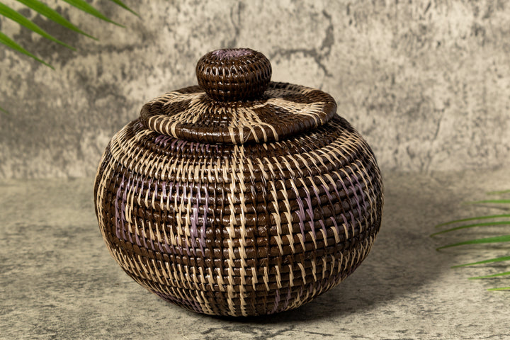 Brown And White Classic Woven Basket With Top