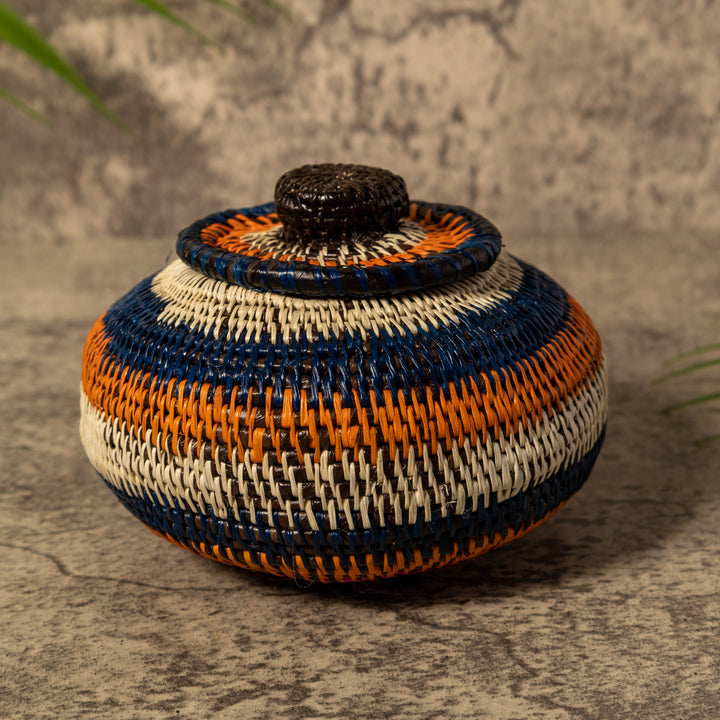 Orange Blue And White Rainforest Basket With Top