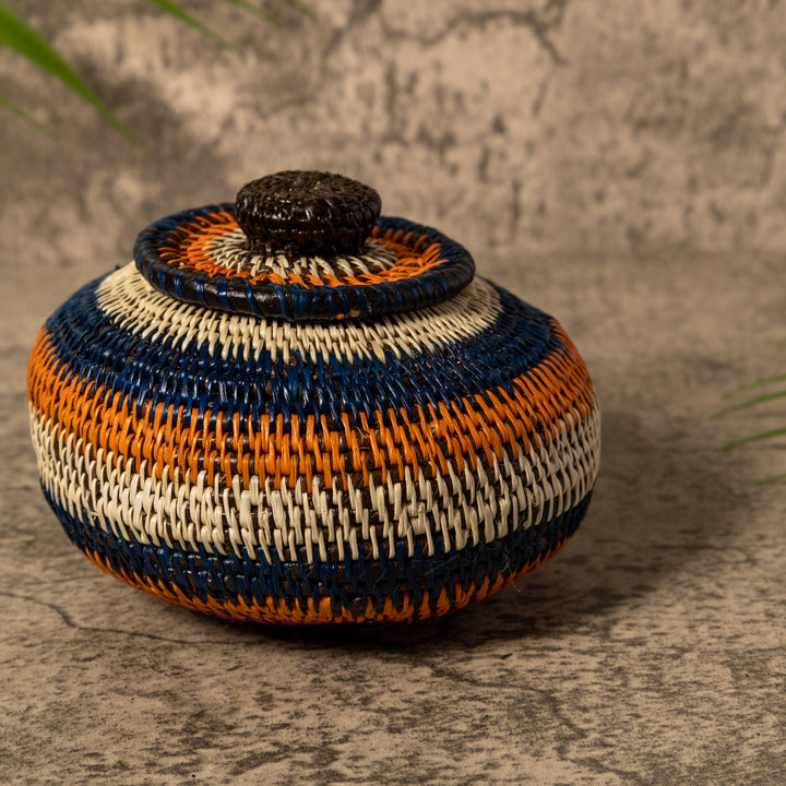 Orange Blue And White Rainforest Basket With Top