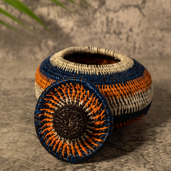 Orange Blue And White Rainforest Basket With Top