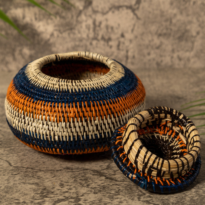 Orange Blue And White Rainforest Basket With Top