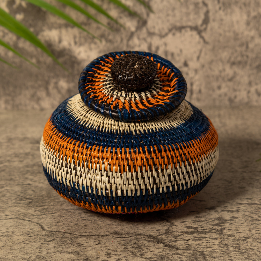 Orange Blue And White Rainforest Basket With Top