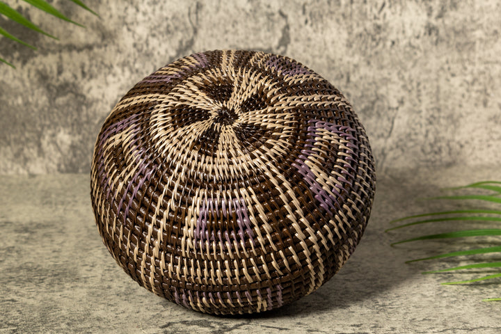 Brown And White Classic Woven Basket With Top