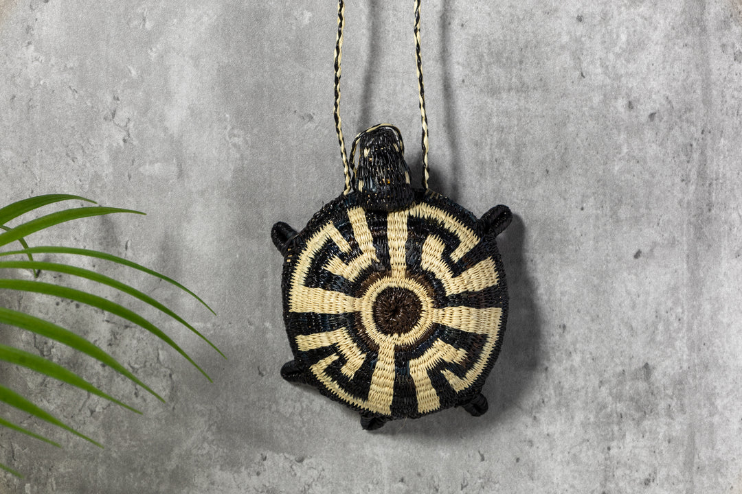 Black And White Turtle Purse Woven Basket