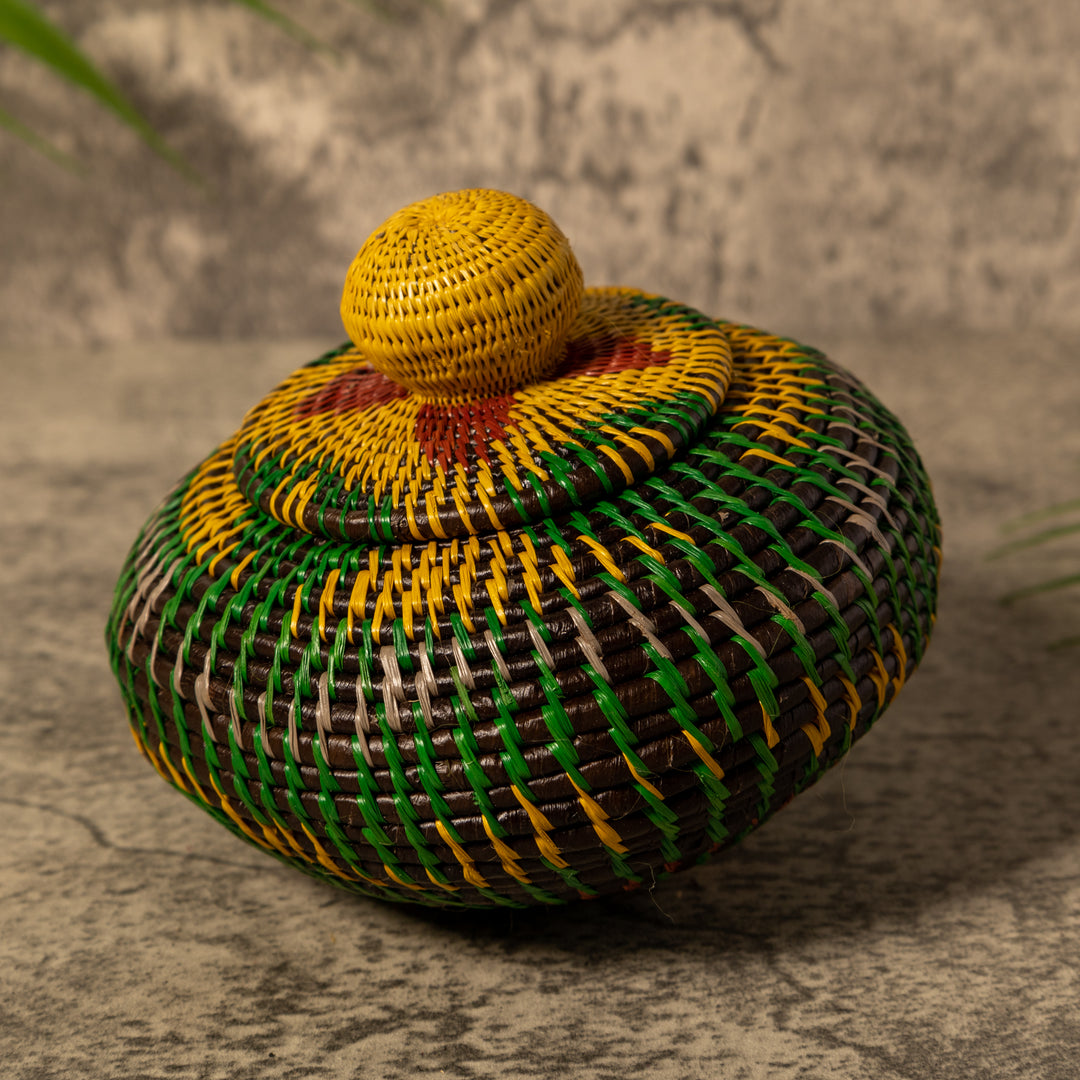 Amazonian Mosaic Rainforest Basket With Top