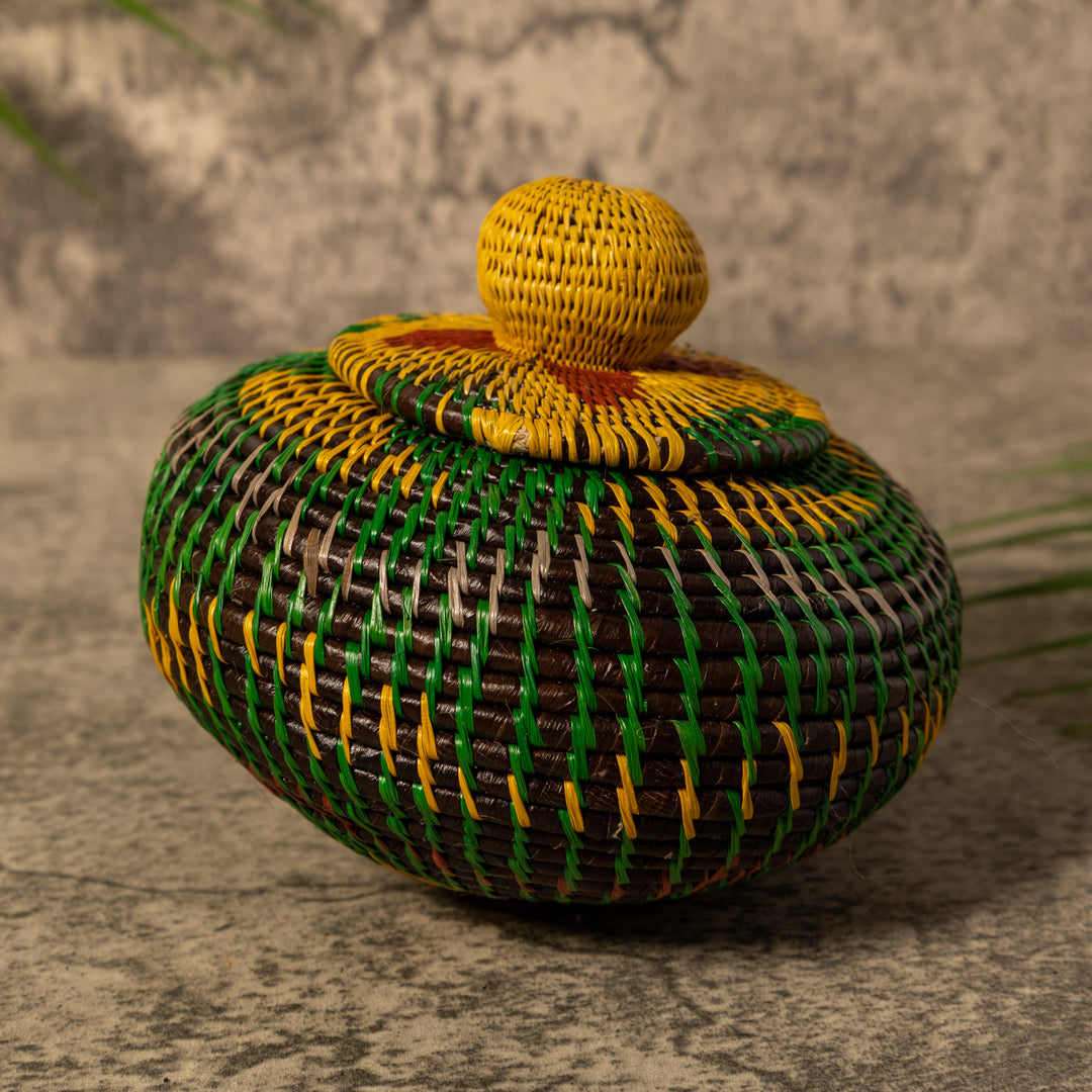 Amazonian Mosaic Rainforest Basket With Top