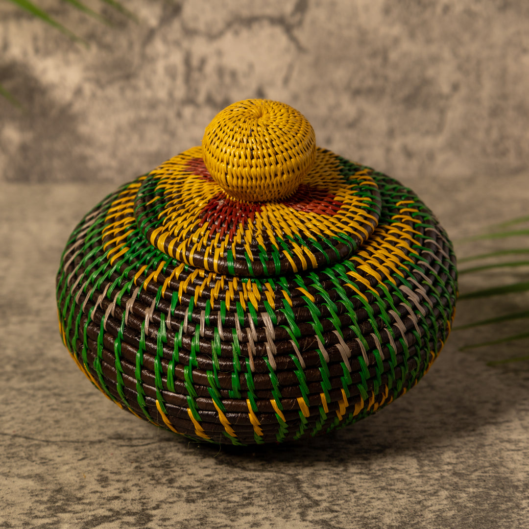 Amazonian Mosaic Rainforest Basket With Top