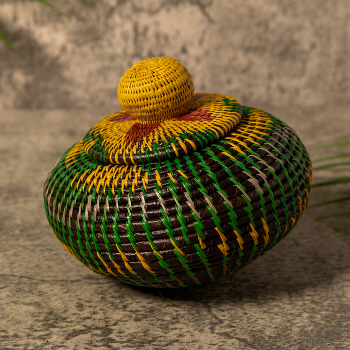 Amazonian Mosaic Rainforest Basket With Top