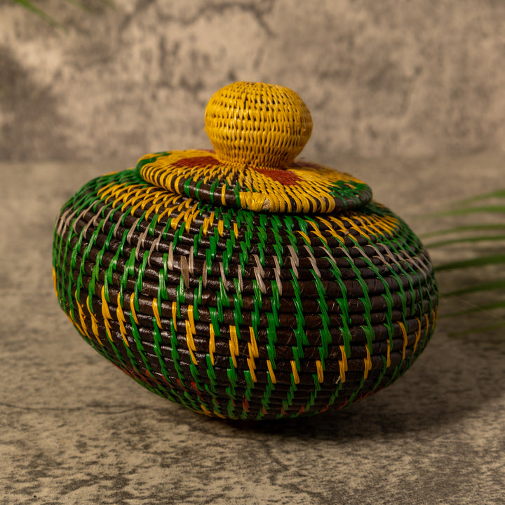 Amazonian Mosaic Rainforest Basket With Top