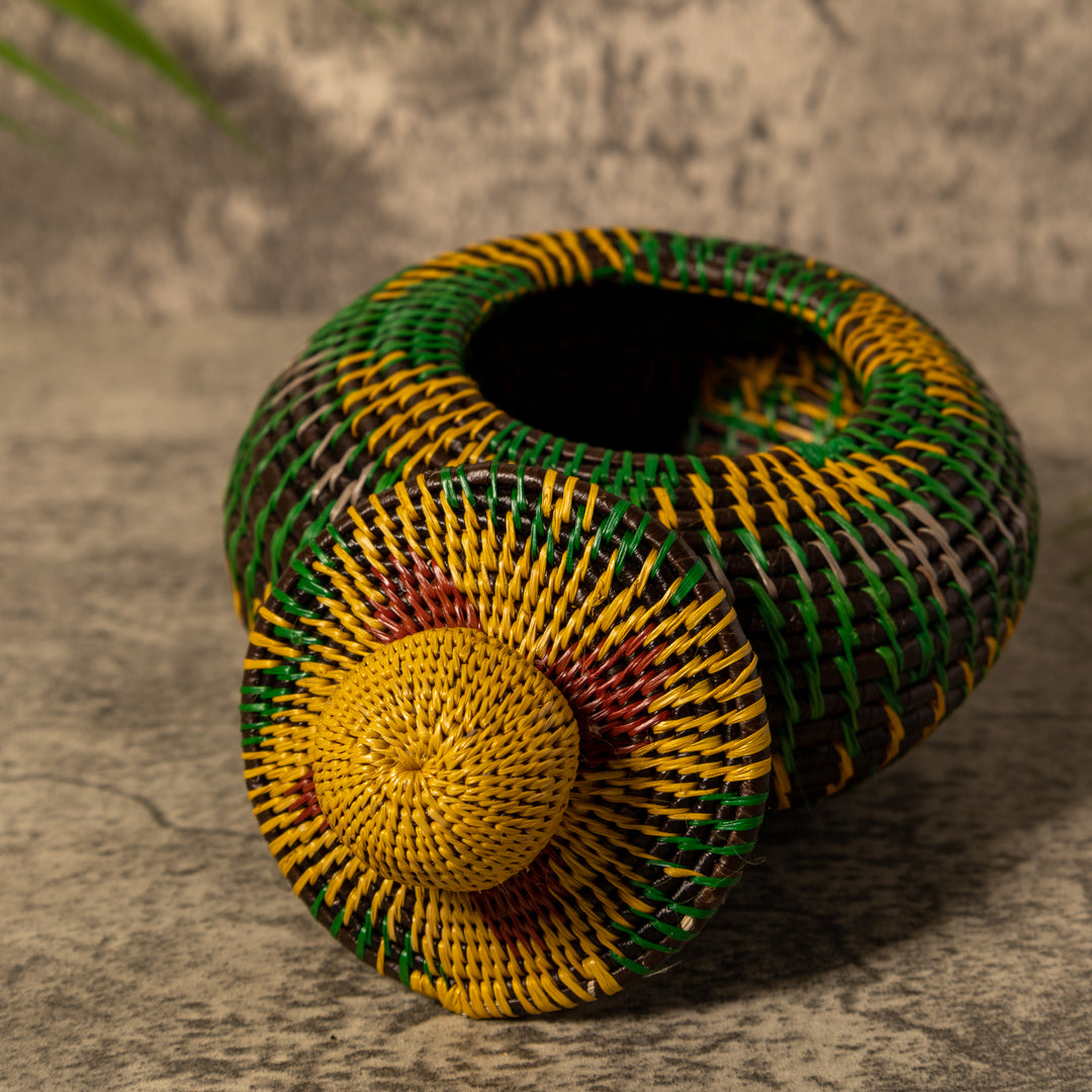 Amazonian Mosaic Rainforest Basket With Top