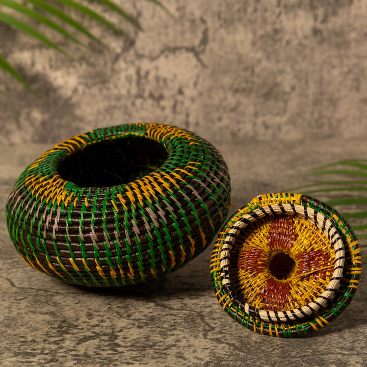 Amazonian Mosaic Rainforest Basket With Top