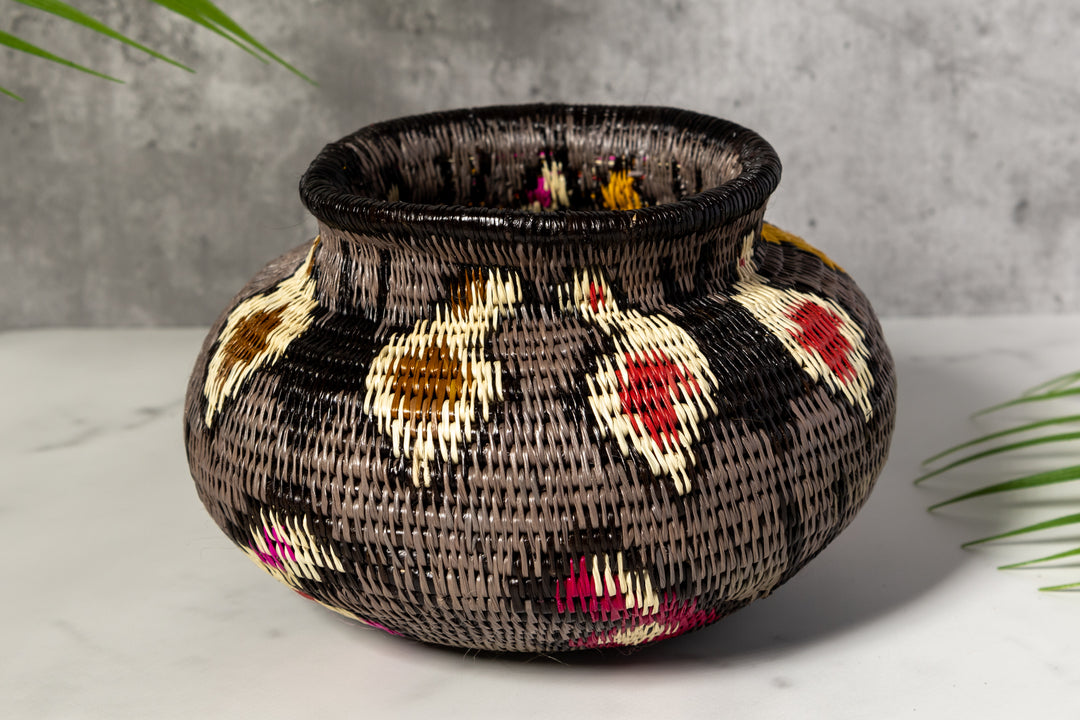 Gray With Multiple Butterflies Woven Basket