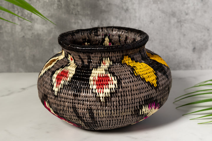 Gray With Multiple Butterflies Woven Basket