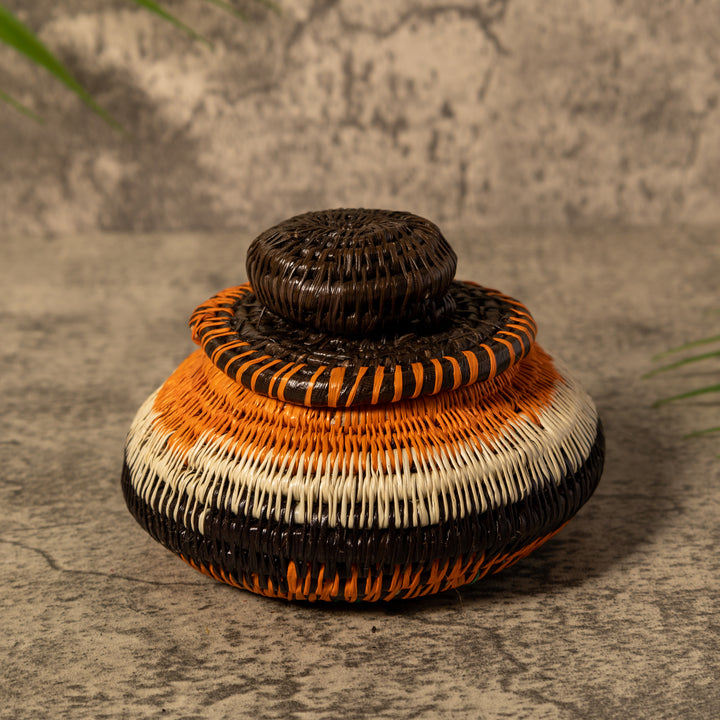 Orange Brown And Green Rainforest Basket With Top