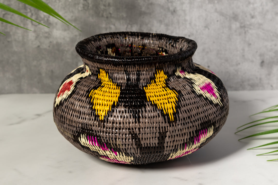 Gray With Multiple Butterflies Woven Basket