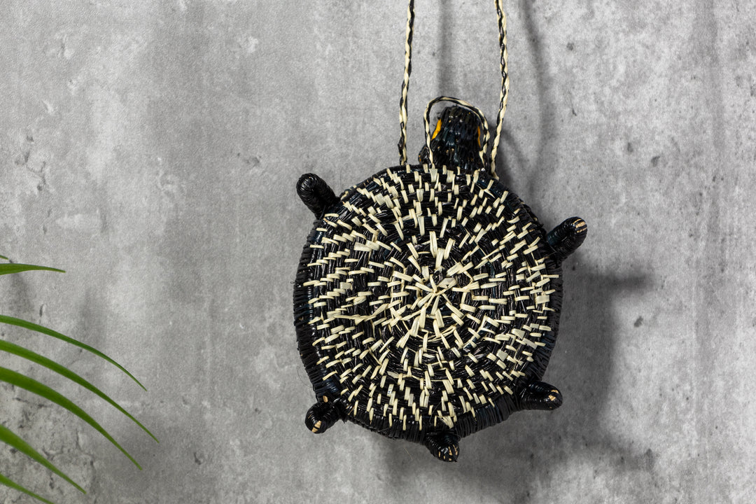 Black And White Turtle Purse Woven Basket