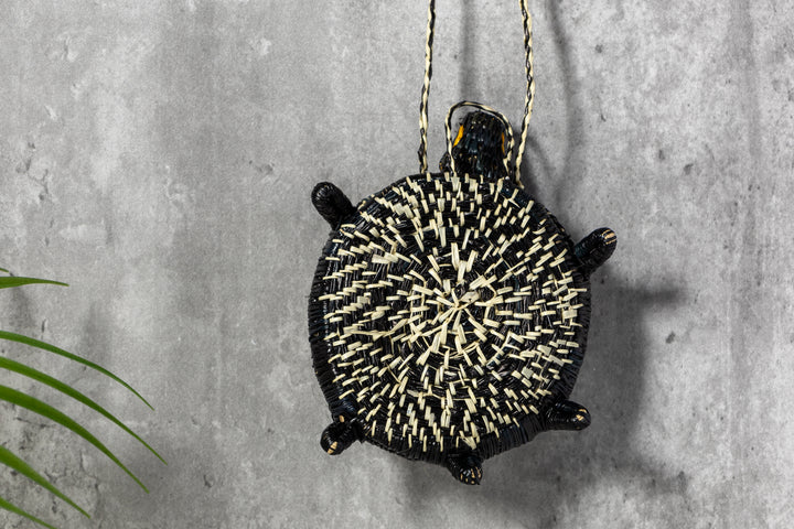 Black And White Turtle Purse Woven Basket