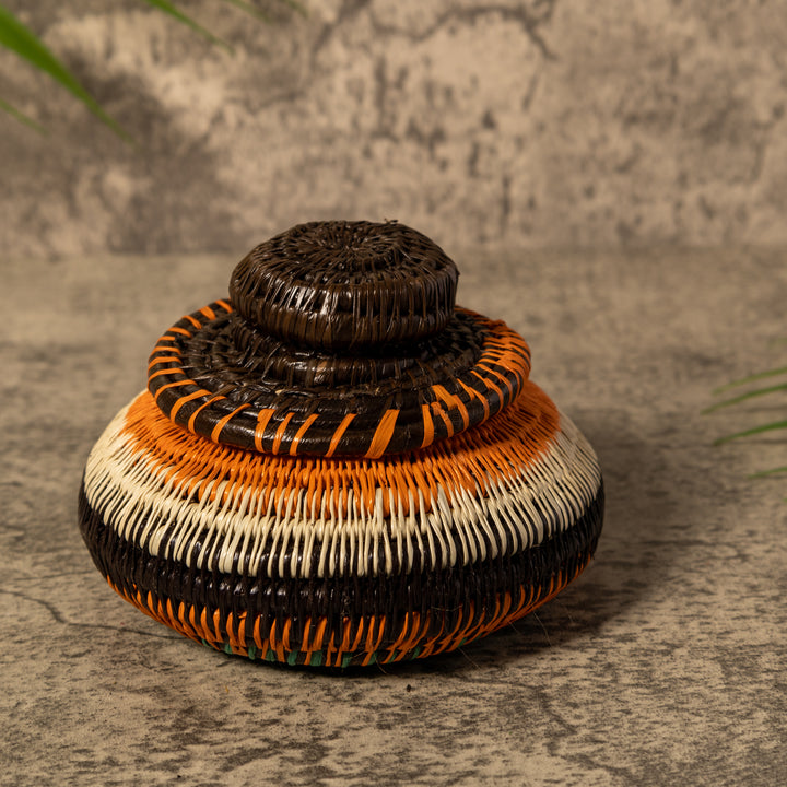Orange Brown And Green Rainforest Basket With Top