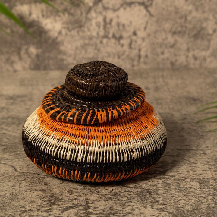 Orange Brown And Green Rainforest Basket With Top
