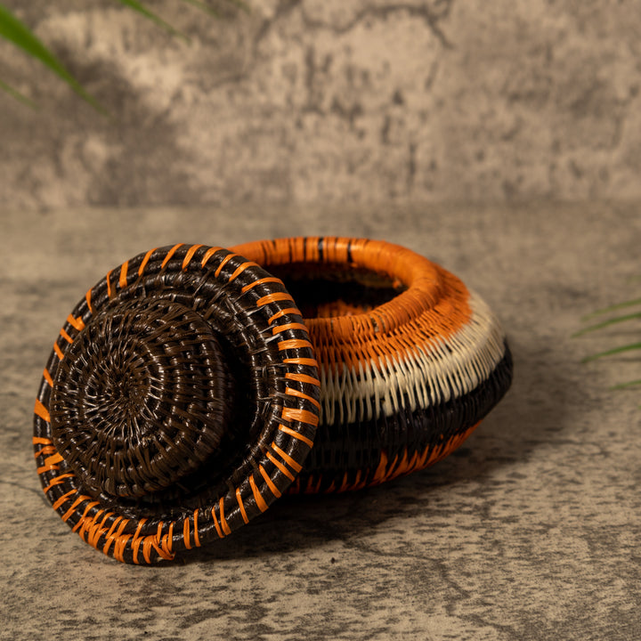Orange Brown And Green Rainforest Basket With Top