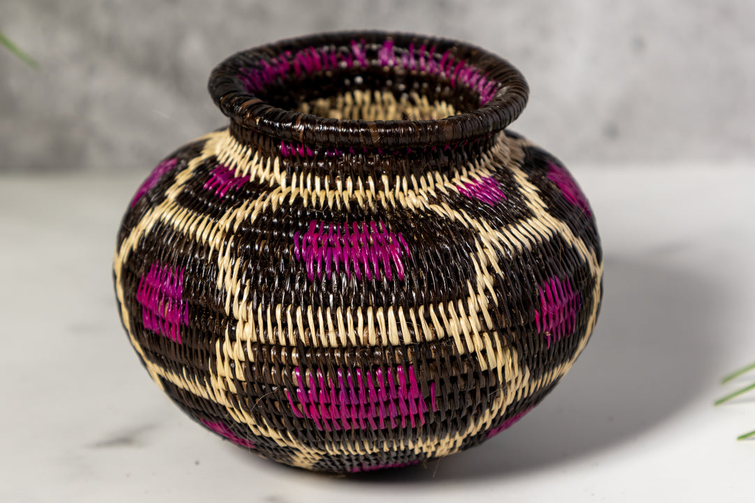 Purple White And Black Woven Basket