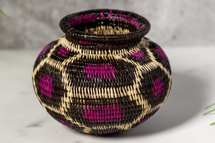 Purple White And Black Woven Basket
